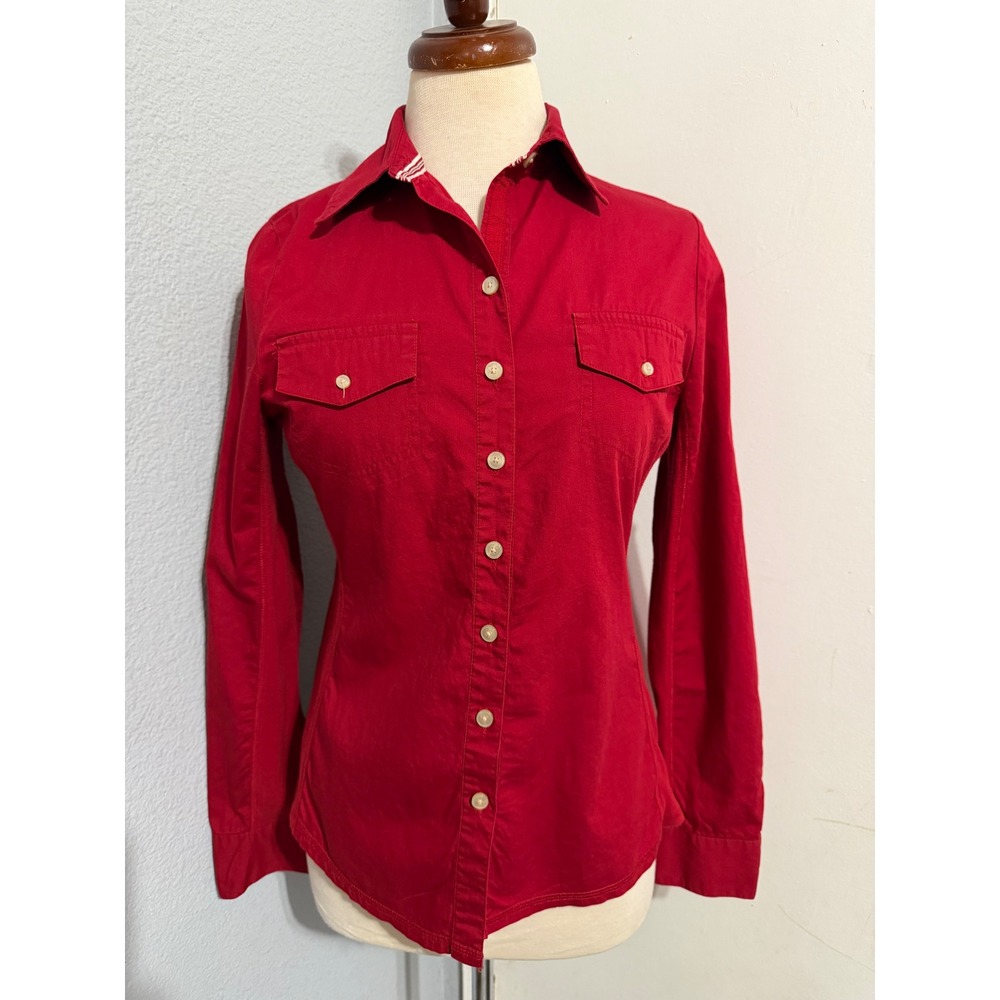 Converse One Star Womens S Shirt Red Long Sleeve Button Down Utility Americana